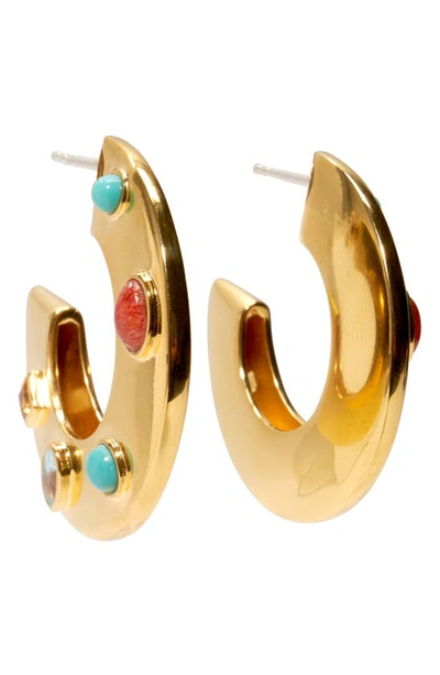 Shop Lizzie Fortunato Saucer Multistone Dot Hoop Earrings In Gold