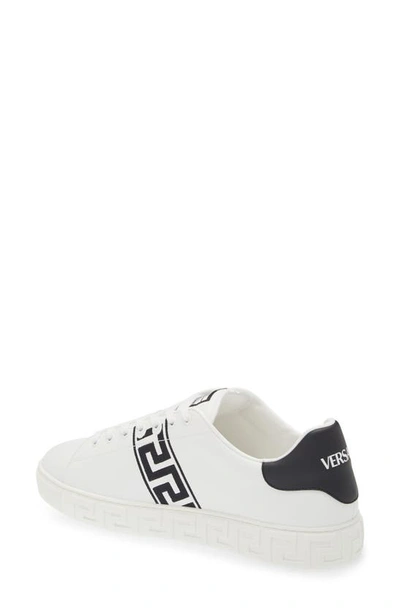 Versace White White Black Greca Embroidered Sneakers In 2w020-white Black