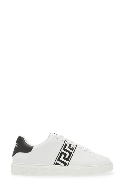 Versace White White Black Greca Embroidered Sneakers In 2w020-white Black