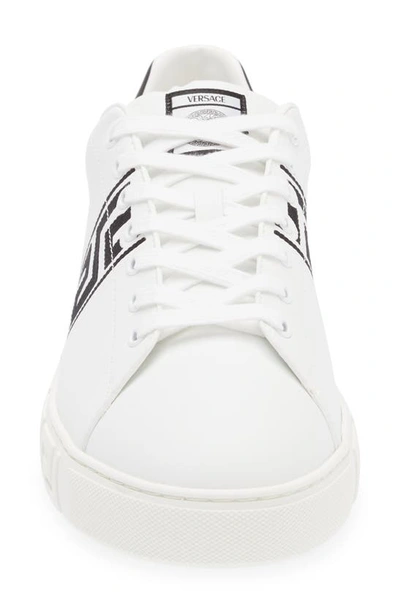 Versace White White Black Greca Embroidered Sneakers In 2w020-white Black
