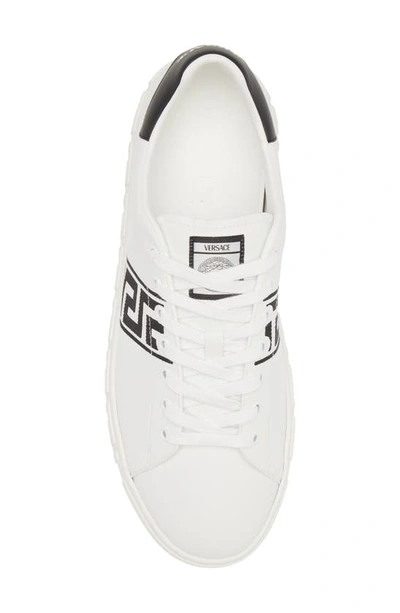 Versace White White Black Greca Embroidered Sneakers In 2w020-white Black