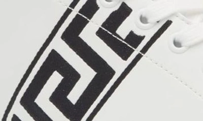 Versace White White Black Greca Embroidered Sneakers In 2w020-white Black
