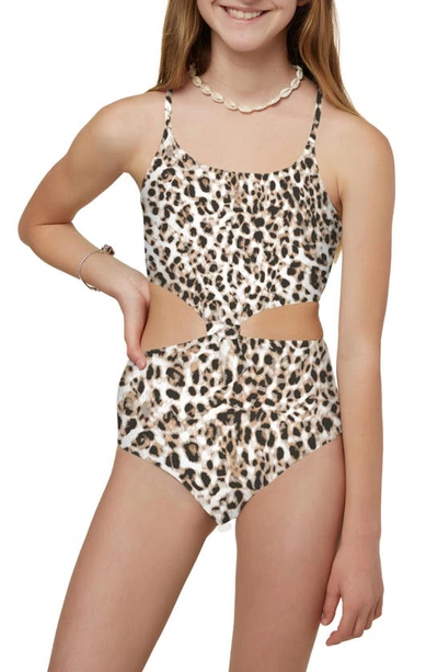 Shop O'neill Kids' Knot Front One-piece Swimsuit In Multicolor Leo Animal
