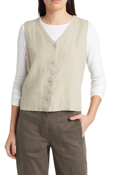 Shop Eileen Fisher V-neck Back Tie Organic Cotton Vest In Undyed Natural