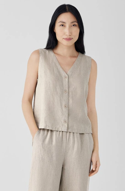 Shop Eileen Fisher V-neck Back Tie Organic Cotton Vest In Undyed Natural