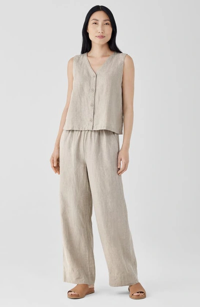 Shop Eileen Fisher V-neck Back Tie Organic Cotton Vest In Undyed Natural