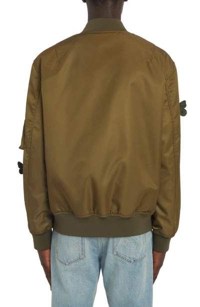 Shop Valentino Giubbino 3d Butterfly Appliqué Bomber Jacket In Olive