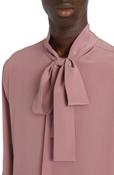 Shop Valentino Tie Neck Silk Button-up Shirt In Malva