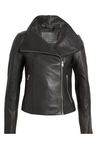 Shop Allsaints Gray Stretch Leather Jacket In Black
