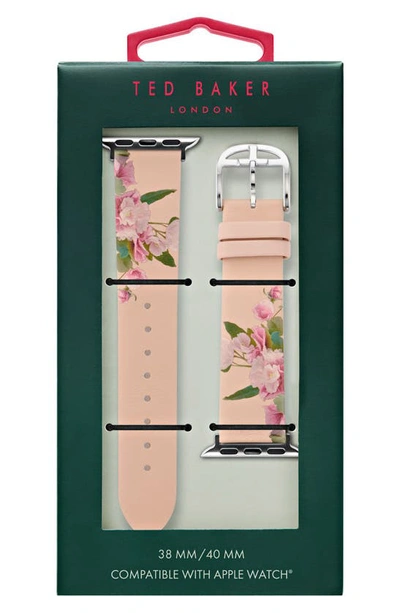 Shop Ted Baker Floral Print Leather Apple Watch® Watchband In Pink