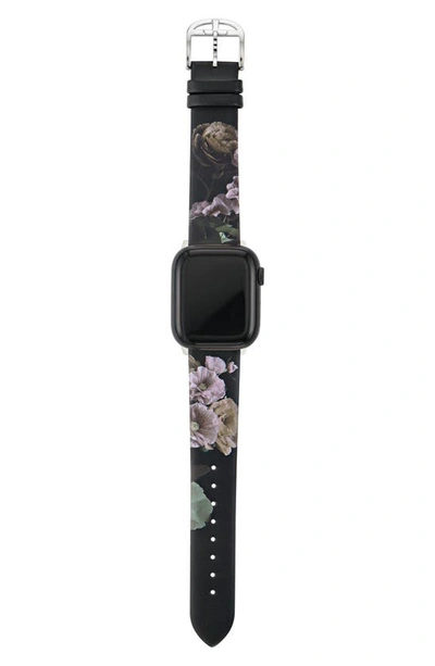 Shop Ted Baker Floral Print Leather Apple Watch® Watchband In Black