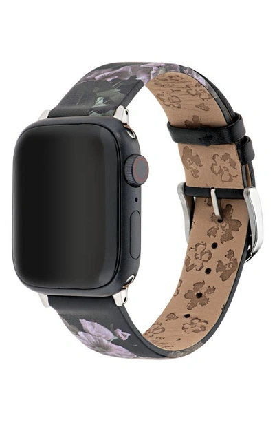 Shop Ted Baker Floral Print Leather Apple Watch® Watchband In Black