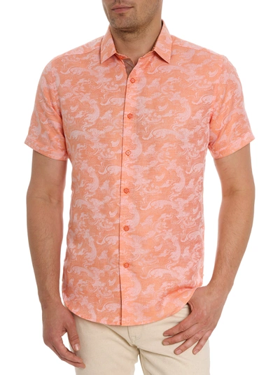 Shop Robert Graham Poseidon Short Sleeve Button Down Shirt In Orange