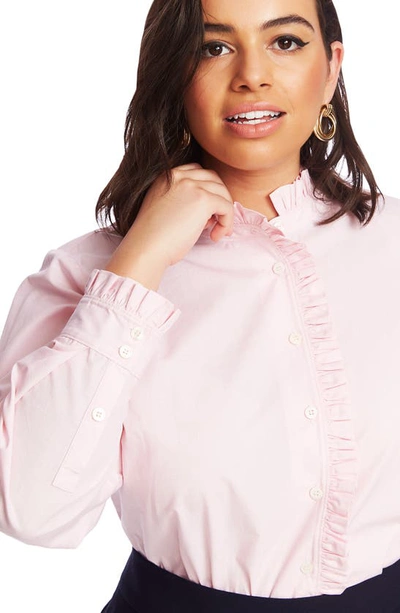 Shop Court & Rowe Ruffle Trim Button-up Top In Chambray Pink