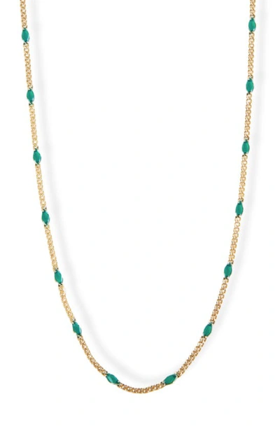 Shop Argento Vivo Sterling Silver Enamel Station Curb Chain Necklace In Gold/ Green