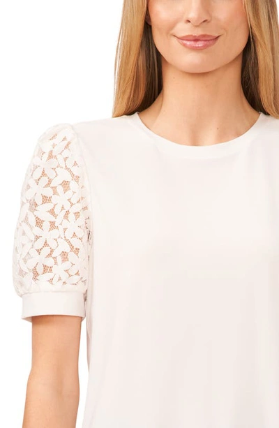 Shop Cece Lace Puff Sleeve Knit Top In New Ivory