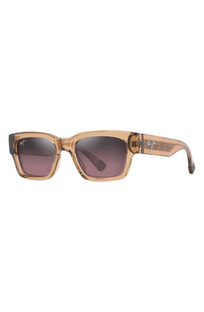 Maui Jim Kenui 53mm Polarizedplus2® Square Sunglasses In Shiny Trans Light Brown