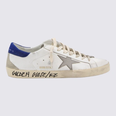 Shop Golden Goose White And Blue Leather Sneakers In White/grey/bluette/beige