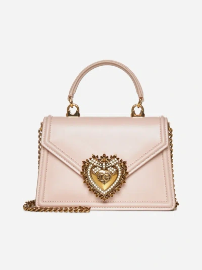 Shop Dolce & Gabbana Devotion Small Leather Bag In Blush Pink