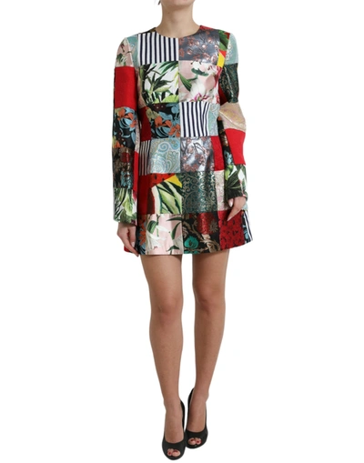 Shop Dolce & Gabbana Multicolor Floral Patchwork Shift Mini Dress