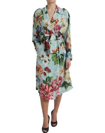 Shop Dolce & Gabbana Multicolor Floral Silk Trench Coat Jacket