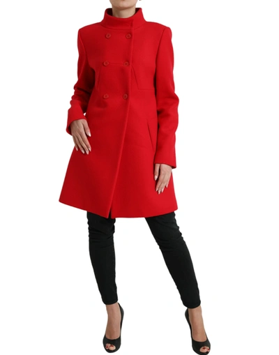 Shop Liu •jo Red Wool Double Breasted Long Sleeves Coat Jacket