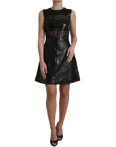 Shop Valentino Shiny Black Nylon Cut Out A-line Mini Dress