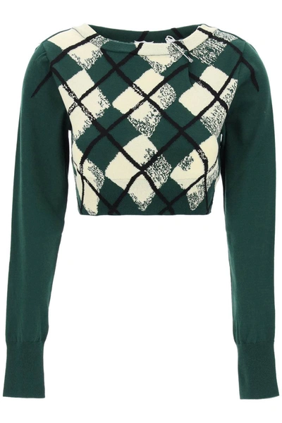 Shop Burberry Cotton Pullover With Argyle Pattern In Green