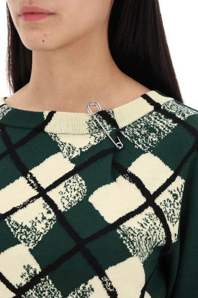 Shop Burberry Cotton Pullover With Argyle Pattern In Green