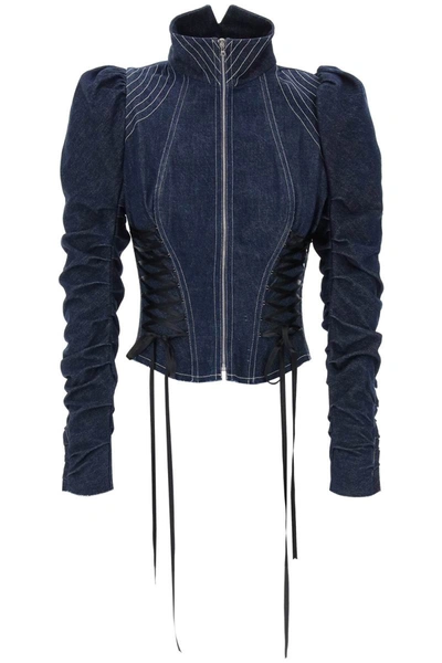 Shop Dilara Findikoglu Denim Jacket With Corset Detailing In Blue