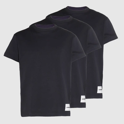 Shop Jil Sander Multicolor Cotton T-shirts In White/navy/black