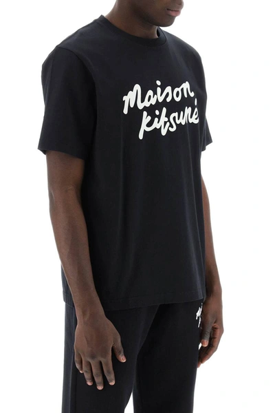 Shop Maison Kitsuné Maison Kitsune T-shirt With Logo In Handwriting In Black