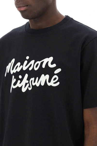 Shop Maison Kitsuné Maison Kitsune T-shirt With Logo In Handwriting In Black