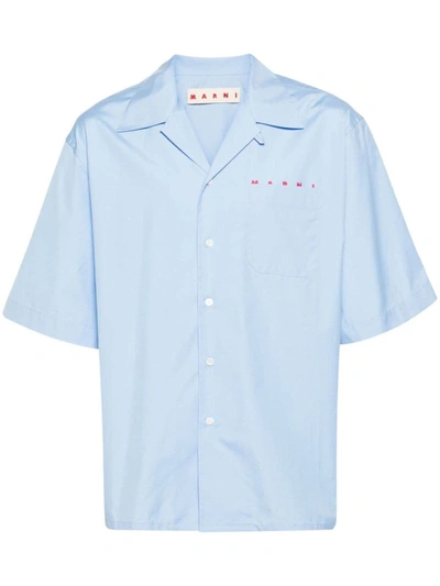 Shop Marni Bowling Shirt With Hidden Logo In Blue