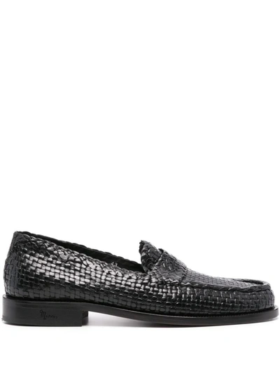 Shop Marni Braided Slip-on Loafers In Black