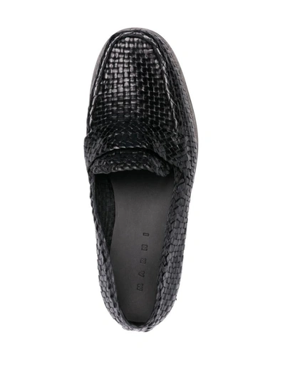 Shop Marni Braided Slip-on Loafers In Black