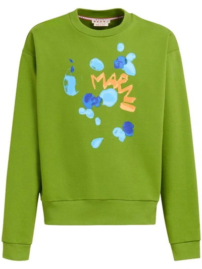 Shop Marni Crewneck With  Dripping Print In Green