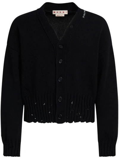 Shop Marni Dishevelled Cotton Cardigan In Black