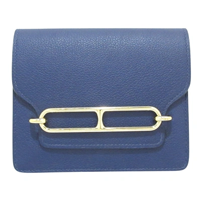 Shop Hermes Roulis Leather Wallet () In Blue