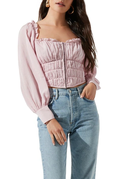Shop Astr The Label Amber Puff Sleeve Smocked Blouse In Pink
