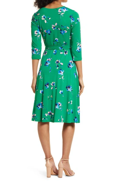Shop Eliza J Floral Long Sleeve Faux Wrap Dress In Green