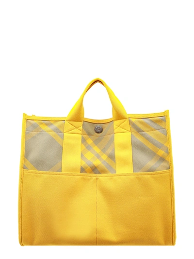 Shop Burberry Canvas Shoulder Bag With Check Motif