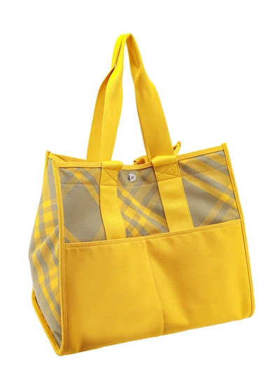 Shop Burberry Canvas Shoulder Bag With Check Motif