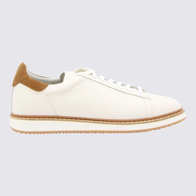 Shop Brunello Cucinelli White Leather And Brown Suede Sneakers In White/beige