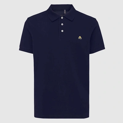 Shop Moose Knuckles Navy Blue Cotton Polo Shirt