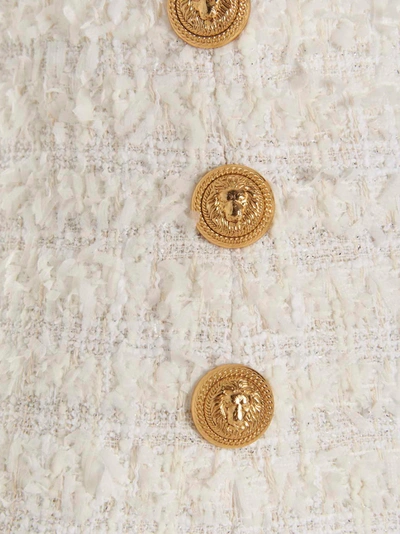 Shop Balmain Logo Button Tweed Skirt