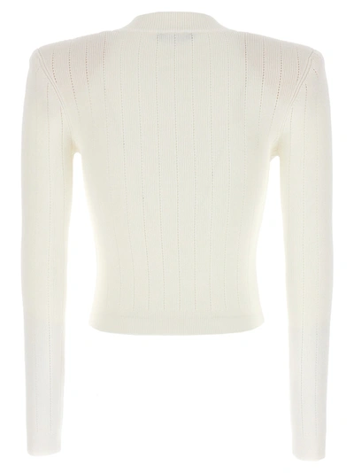 Shop Balmain Logo Buttons Cardigan Sweater, Cardigans White