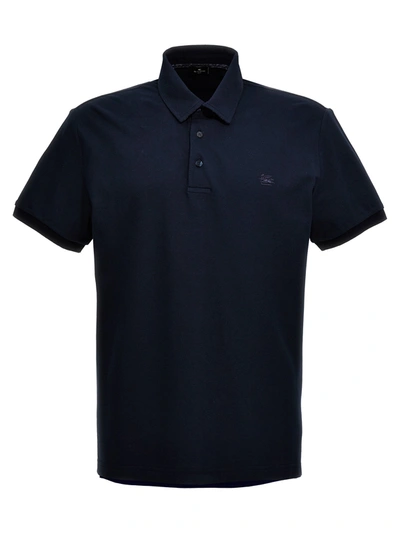 Shop Etro Logo Embroidery  Shirt Polo Blue
