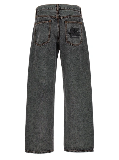 Shop Etro Logo Embroidery Jeans Gray