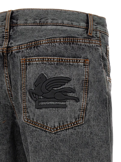 Shop Etro Logo Embroidery Jeans Gray